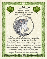 Holly-Unicorn-Celtic-Lunar-Zodiac-Sign-Print-Druid-Tree-Lore Astrology Art-July-Aug Birthdays Pagan Altar Décor