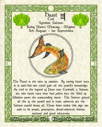 Hazel-Salmon-Celtic-Lunar-Zodiac-Sign-Print-Druid-Tree-Lore Astrology Art-Aug-Sept Birthdays Pagan Altar Decor