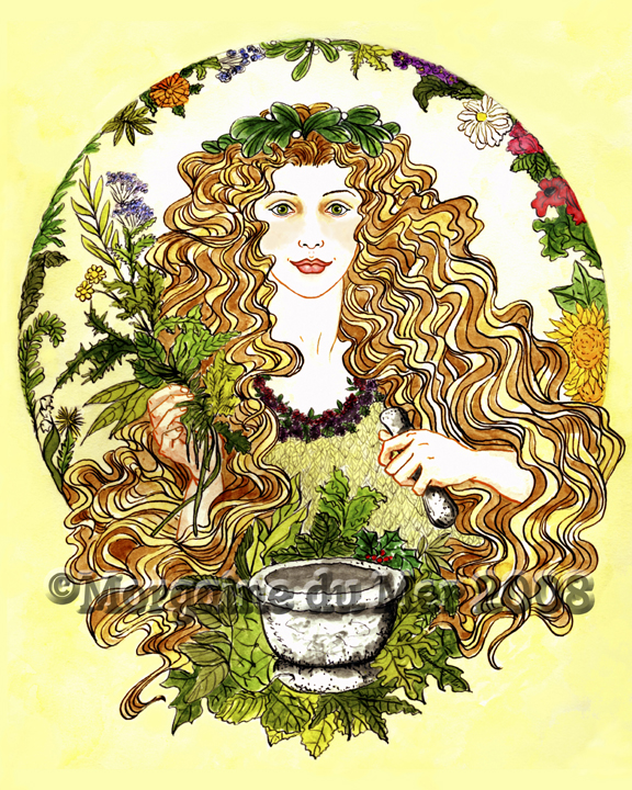 Airmid Celtic Goddess of Herbs and Healing Print Pagan Mythology Altar Art Light Hair