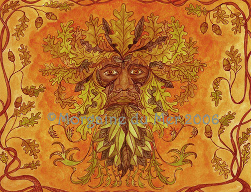 Autumn Greenman Fall Leaves Print Pagan Nature Mythology Art Altar Decor