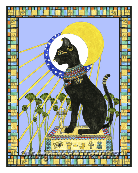 Bastet Egyptian Cat Goddess of Music Dance Protection Fine Art Print Altar Decor