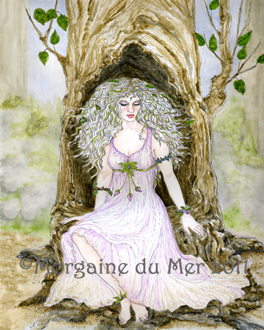 Dryad Tree Spirit in a Forest Print Pagan Nature Mythology Art