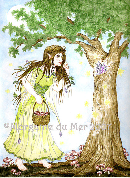Elf Following Fireflies Print Enchanted Tree Magickal Fantasy Art for Children