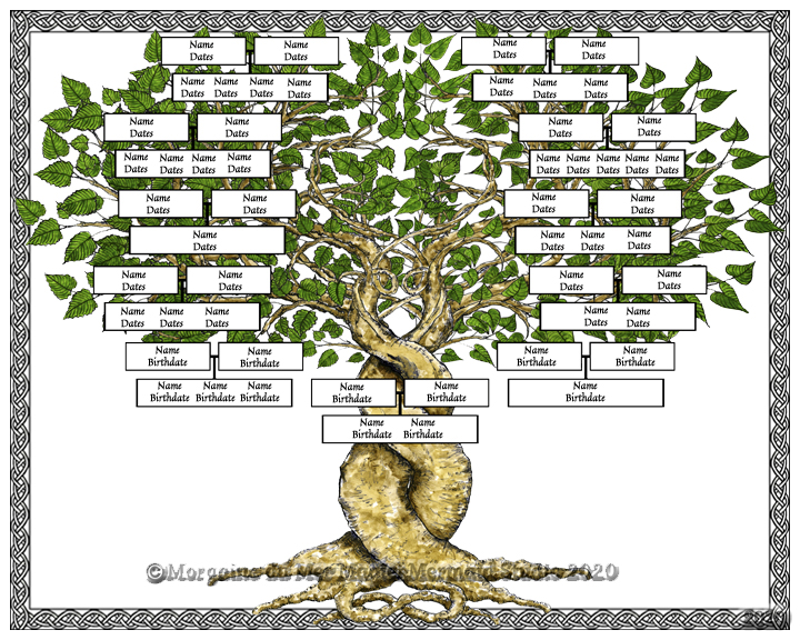 Two Trees Entwined Family Tree Print on White Celtic Viking Border Handfasting Wedding Gift
