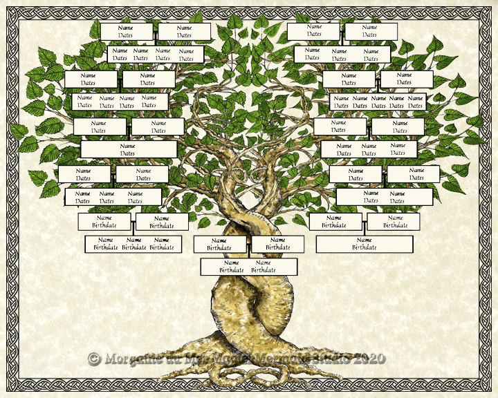 Two Trees Entwined Family Tree Print on Parchment with Celtic Viking Border Handfasting Wedding Gift