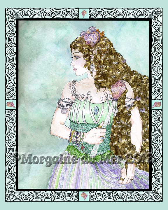Fand Celtic Sea Goddess Fairy Queen Print w Celtic Knotwork Border Mythology Art
