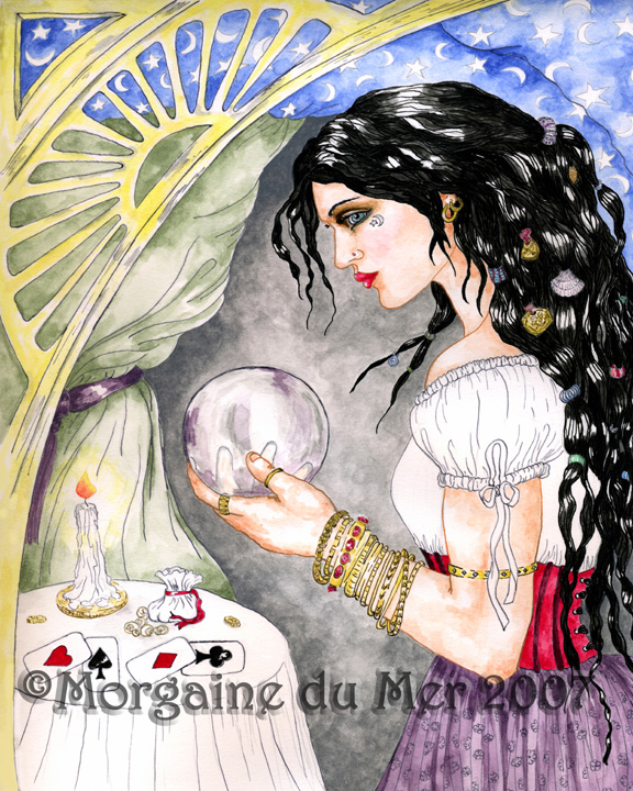 Fortune Teller Print Mystic Witch Card Reader Mystic Crystal Ball Pagan Wall Art