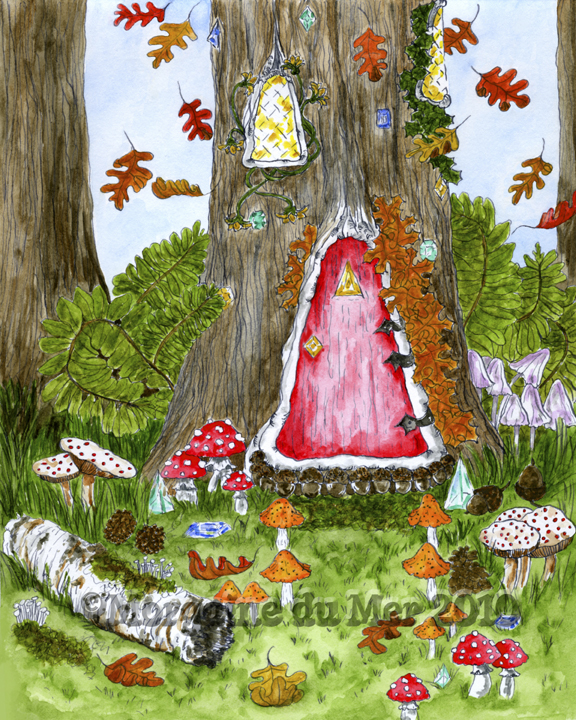 Gnome Home in a Tree Print Mushroom Garden Magickal Fantasy Art 