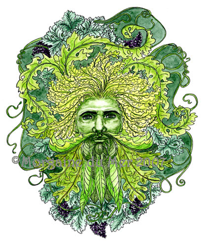 Greenman with Grapevines and Ferns Print Pagan Nature Art Altar Decor