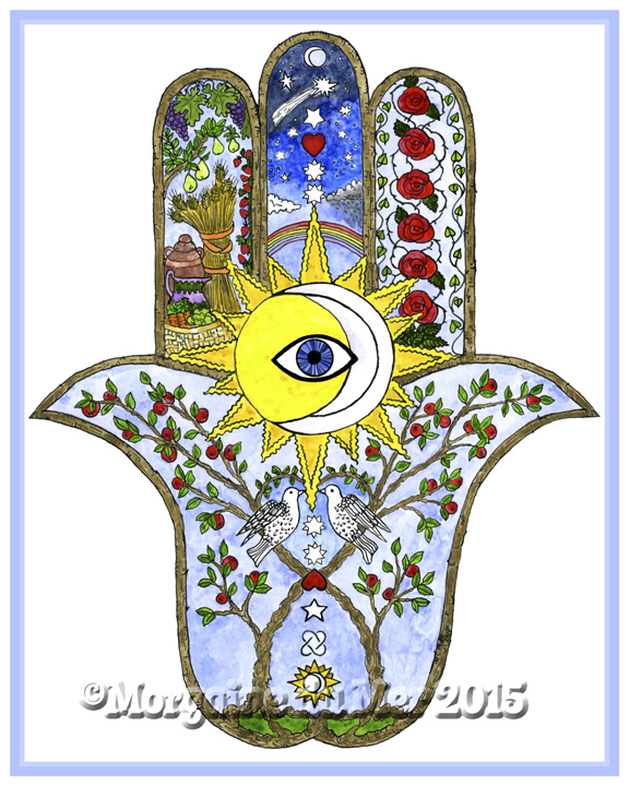 Sun Moon Stars Hamsa Print Happy Home Protection Altar Art