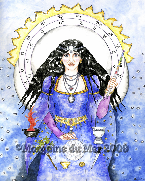 High Priestess Tarot Print Four Elements Pagan Magick Wiccan Altar Art 