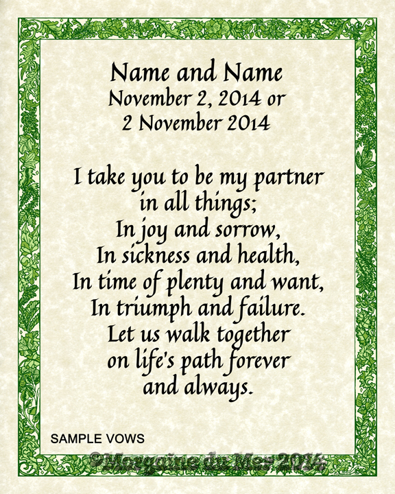 Green Leaf Border on Parchment Custom Wedding Vows, Handfasting, Anniversary Art Print