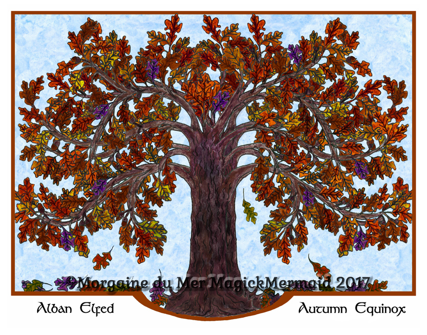 Magickal Oak Tree Autumn Equinox Art Print Alban Elfed Altar Decor