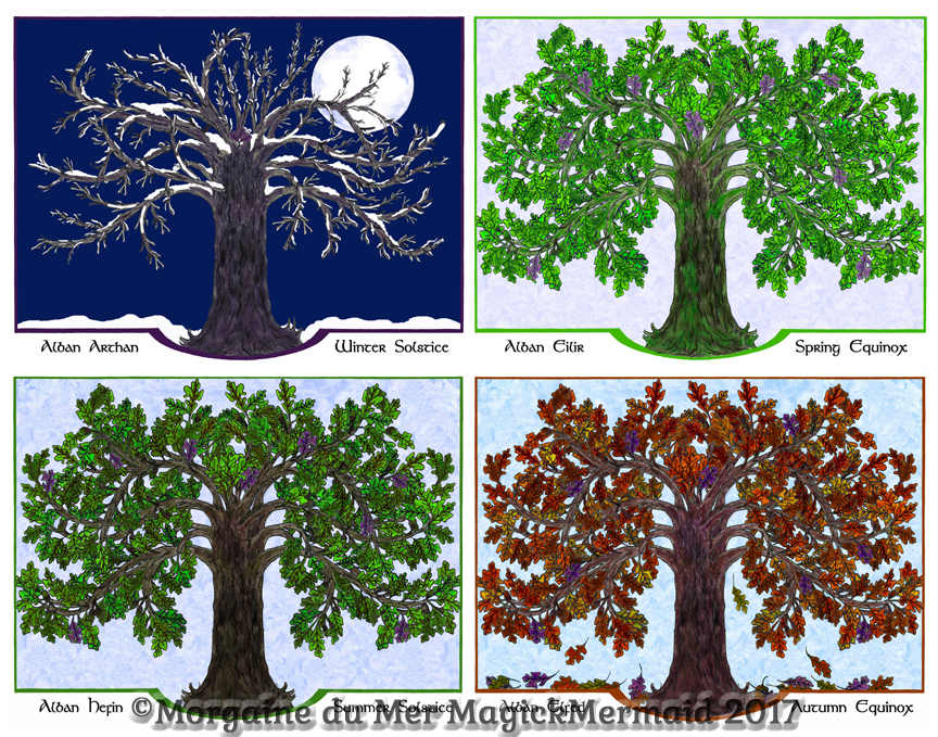 Magickal Oak Tree Four Seasons Print Pagan Altar Art