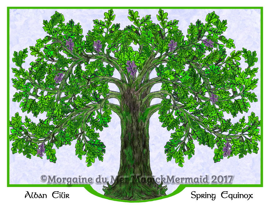 Magickal Oak Tree Spring Equinox Art Print Alban Eilir Altar Decor