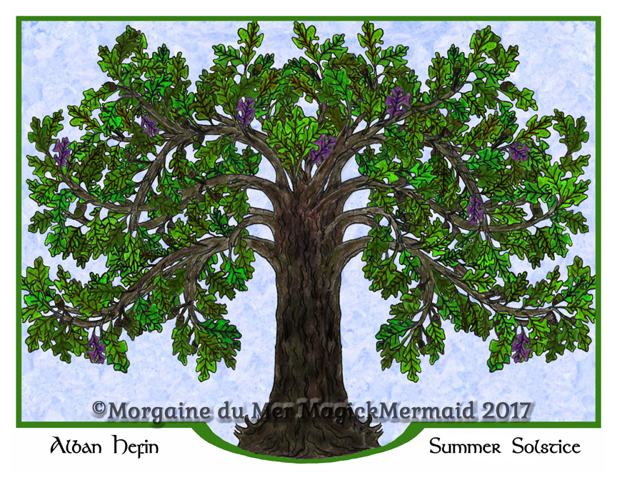 Magickal Oak Tree Summer Solstice Art Print Alban Hefin Altar Decor