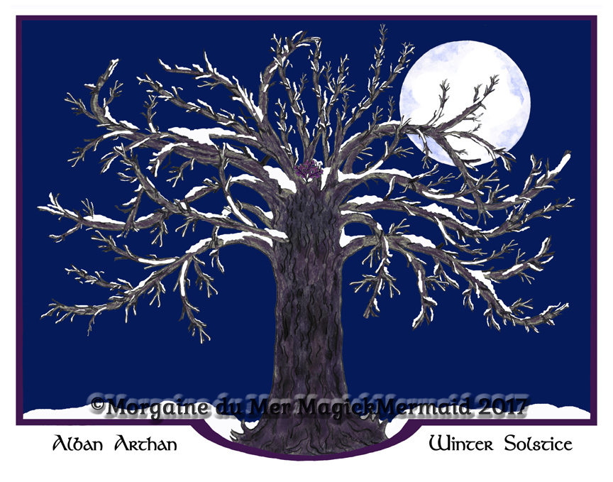 Magickal Oak Tree Winter Print Solstice Art Alban Arthan Altar Decor