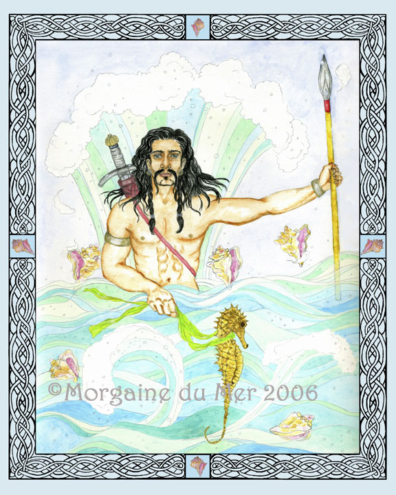 Mannanon Celtic Sea God Print with Knotwork Border Pagan Mythology Altar Art