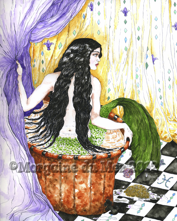 Melusine Water Goddess Mermaid in Bathtub Print Mythology Art