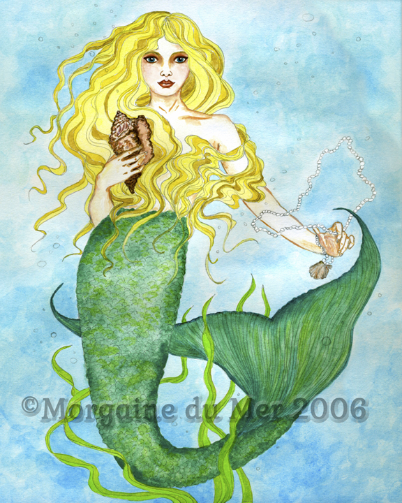 Blonde Mermaid with Pearl Necklace Print Sea Siren Fine Art 