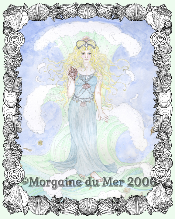 Nereid Sea Goddess Print with Seashell Border Mythology Art