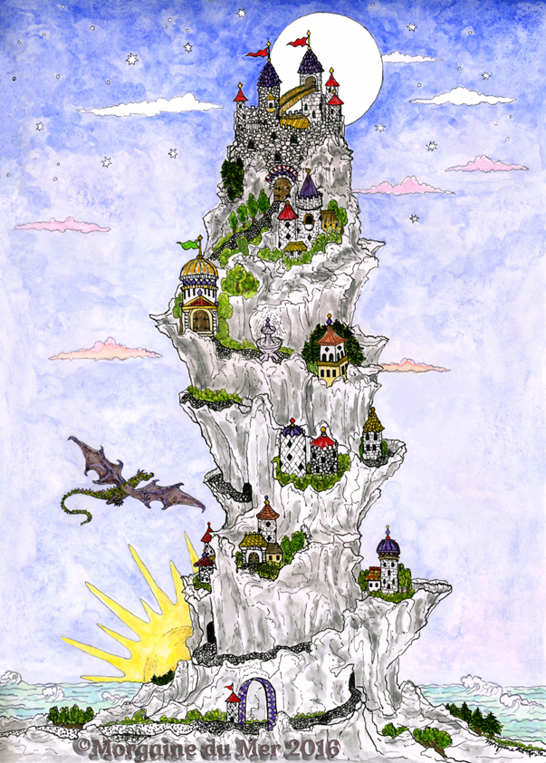 Nine Fairytale Castles on a Mountain Print Magickal Fantasy Art 