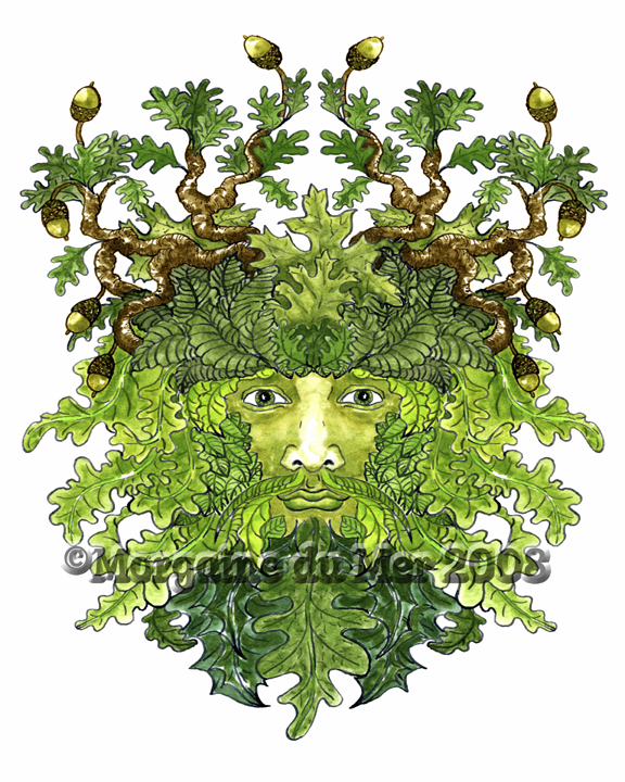Greenman Oak Leaves and Acorns ACEO ATC Print Altar Decor Art Card Miniature
