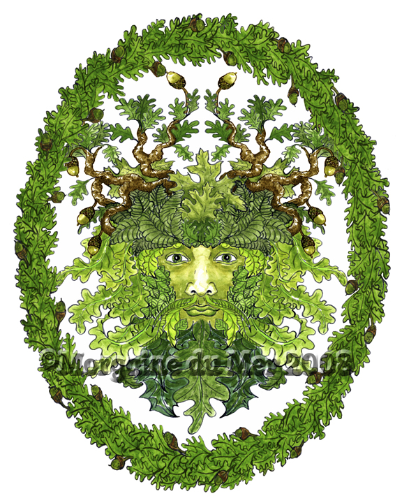 GreenMan w Acorns and Leaves Wreath Print Pagan Nature Art Altar Decor
