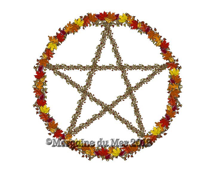 Autumn Equinox Pentacle Print Fall Leaves Pagan Wiccan Altar or Wall Art 