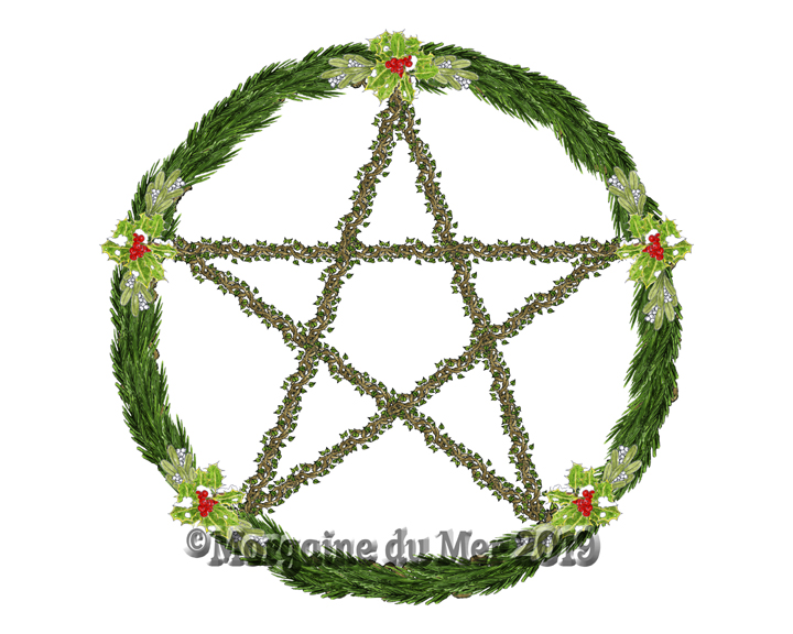 Winter Solstice Pentacle Print Holly Mistletoe Pagan Wiccan Altar or Wall Art 