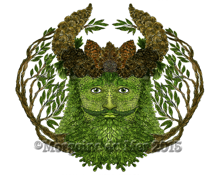 Horned Greenman Print Cernunnos Lord of the Forest Pagan Nature Mythology Art Altar Decor