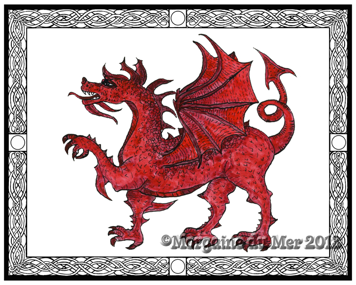 Welsh Red Dragon Art Print with Celtic Knotwork Border Y Ddraig Goch