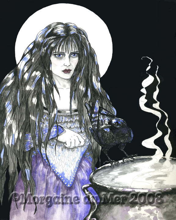 Shapeshifter Witch Raven Cauldron Full Moon Magick Print Pagan Wall Art Altar Decor