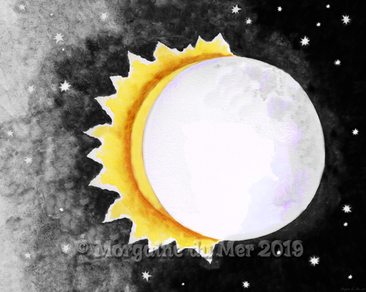Solar Eclipse Sun Moon Stars Print Celestial Altar Art 