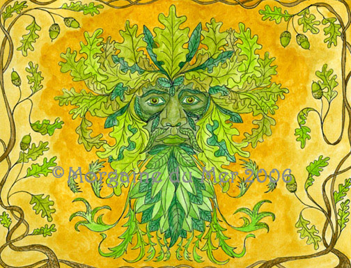 Summer Greenman Oak King Print Pagan Nature Mythology Art Print Altar Decor