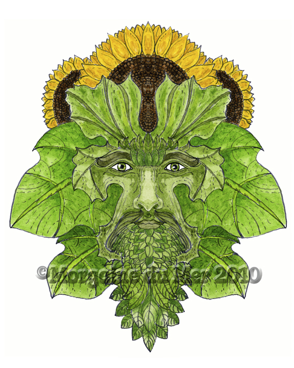 Greenman with Sunflower Crown Print Pagan Nature Art Altar Decor