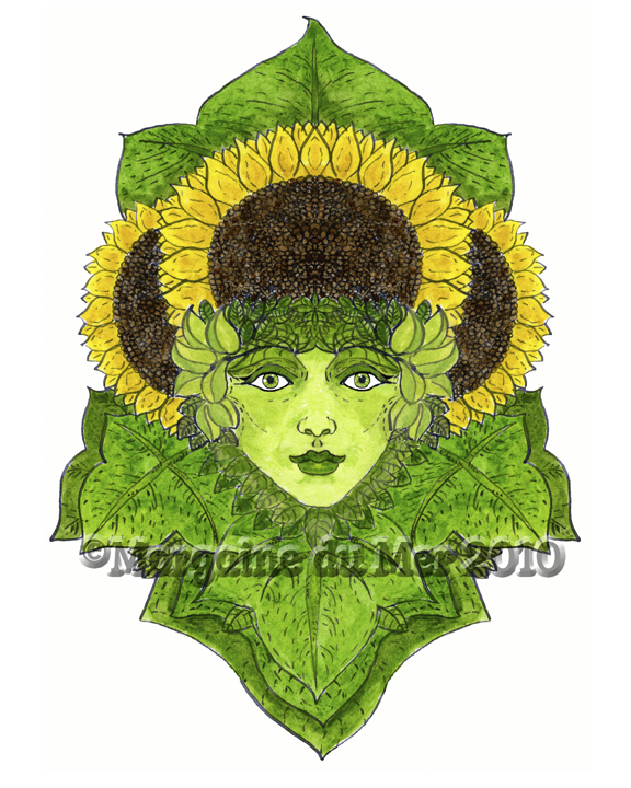 Greenwoman with Sunflower Crown Print Pagan Nature Art Mother Earth Altar Decor