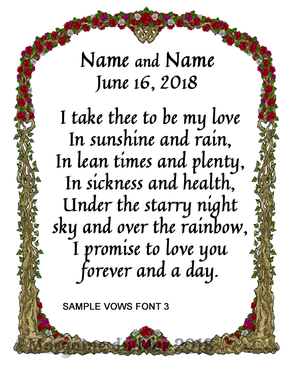 Victorian Multi-coloured Rose Garden Entwined Hearts Custom Wedding Vows Fine Art Print