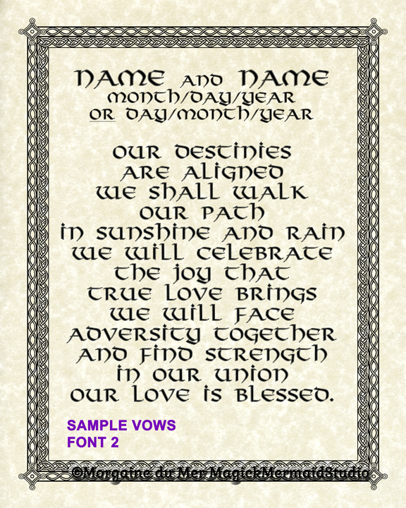 Viking Norse Celtic Custom Handfasting Wedding Vows Print Ink Border on Parchment