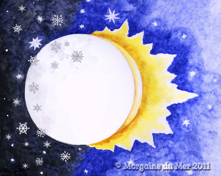 Winter Solstice Sky Moon Sun Stars Snowflakes Print Celestial Altar Art