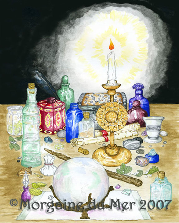 Wizard Magician's Workshop Print Pagan Wiccan Magickal Altar Art 