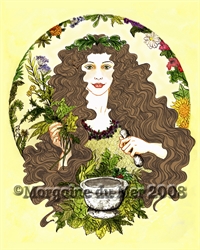 Airmid Celtic Herb Goddess w dark hair ACEO ATC Print Altar Decor Art Card
