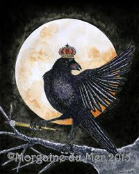 Crow King Full Moon ACEO ATC Print Altar Art Decor Miniature Art Card
