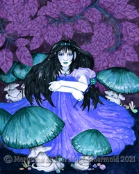 Elf Princess at Night Print Mushroom and Crystal Garden Fantasy Art