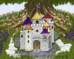 Fairy Castle Under Oak Tree Print Fae Fantasy Art