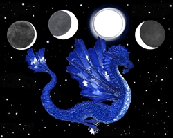 Blue Flying Dragon Moon Phases Print Night Sky Water Element Pagan Altar Art