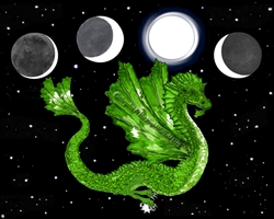Green Flying Dragon Moon Phases Print Night Sky Earth Element Pagan Altar Art