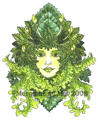 GreenWoman with Leaves and Ferns Print Pagan Nature Mother Earth Art Altar Décor