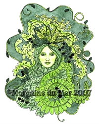 Greenwoman and Blackberries ACEO ATC Print Altar Decor Art Card