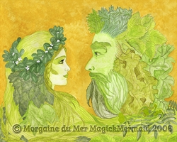 Greenwoman and Greenman Together ACEO ATC Print Altar Decor Art Card